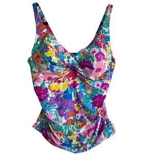 Anne Cole This Buds For You Tankini Swim Top Sz 16W Floral Colorful Twist Front